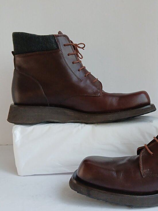 Vintage Y2K Brown Square Toe Felt/Wool Top Lug Sole Ankle Boot GentlyUsed Sz8 - Picture 9 of 15